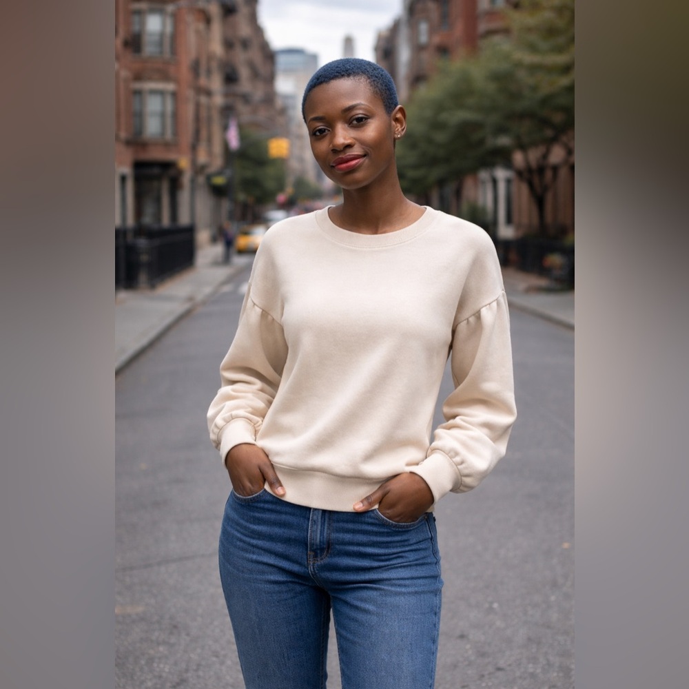 Stateside USA Bell Sleeve Sweatshirt Women’s L Cream Oversized Cotton Pullover